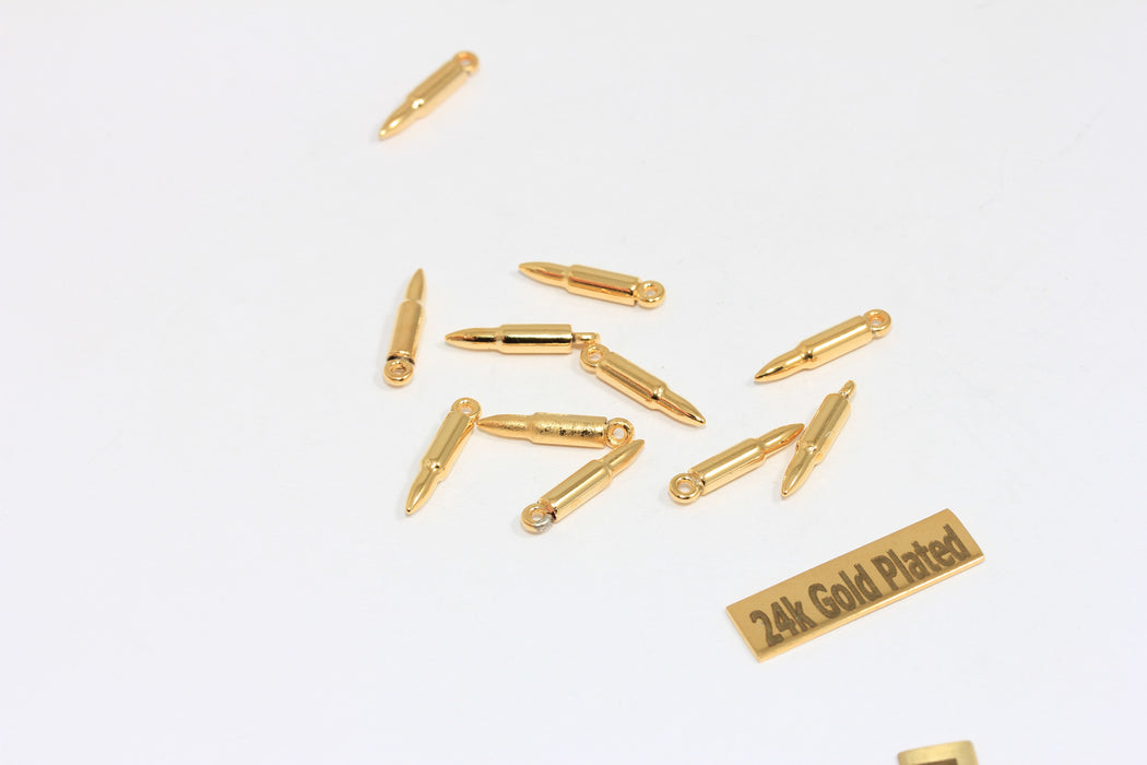 3x15mm 24k Shiny Gold Spike Charms, Bullet Charms, Men's Necklace Charms, Bullet Beads, BRT76