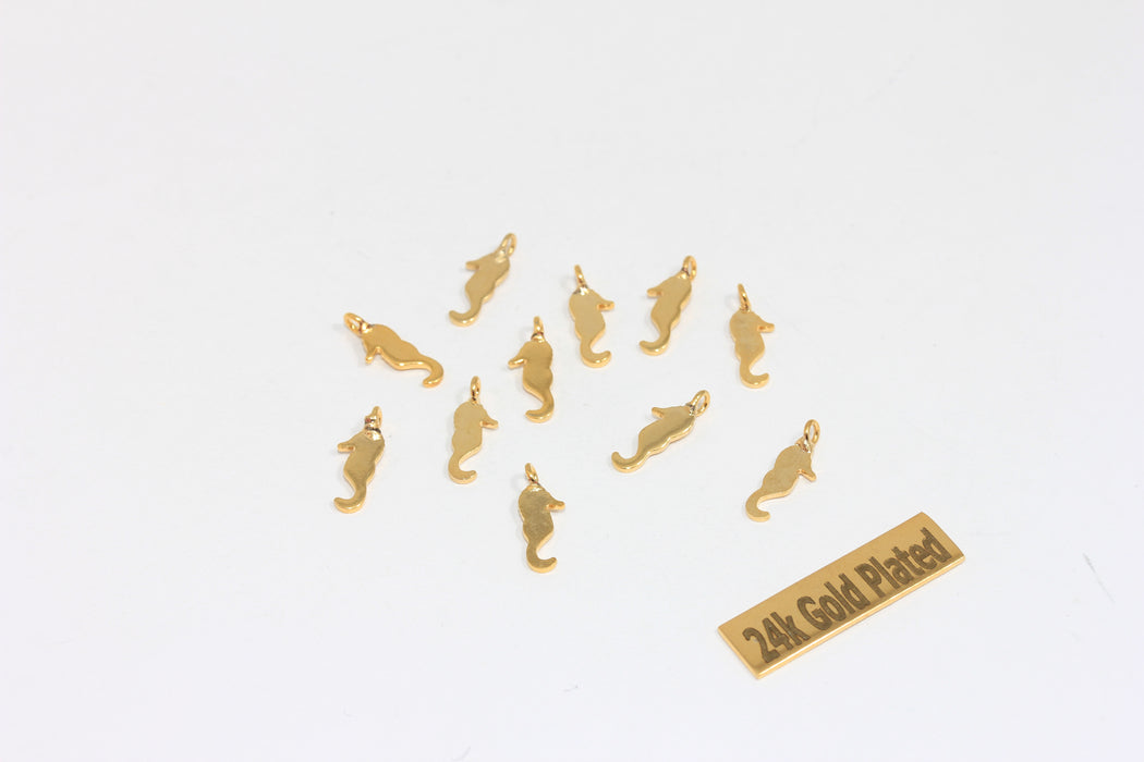 4x13mm 24k Shiny Gold Plated Seahorse, Seahorse , BRT105