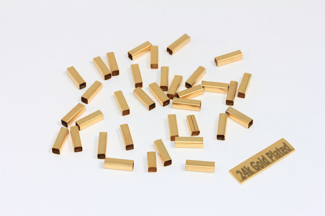 3x10mm 24k Matt Gold Square Beads, Gold Square Tubes, Geometric Charms, BRT53