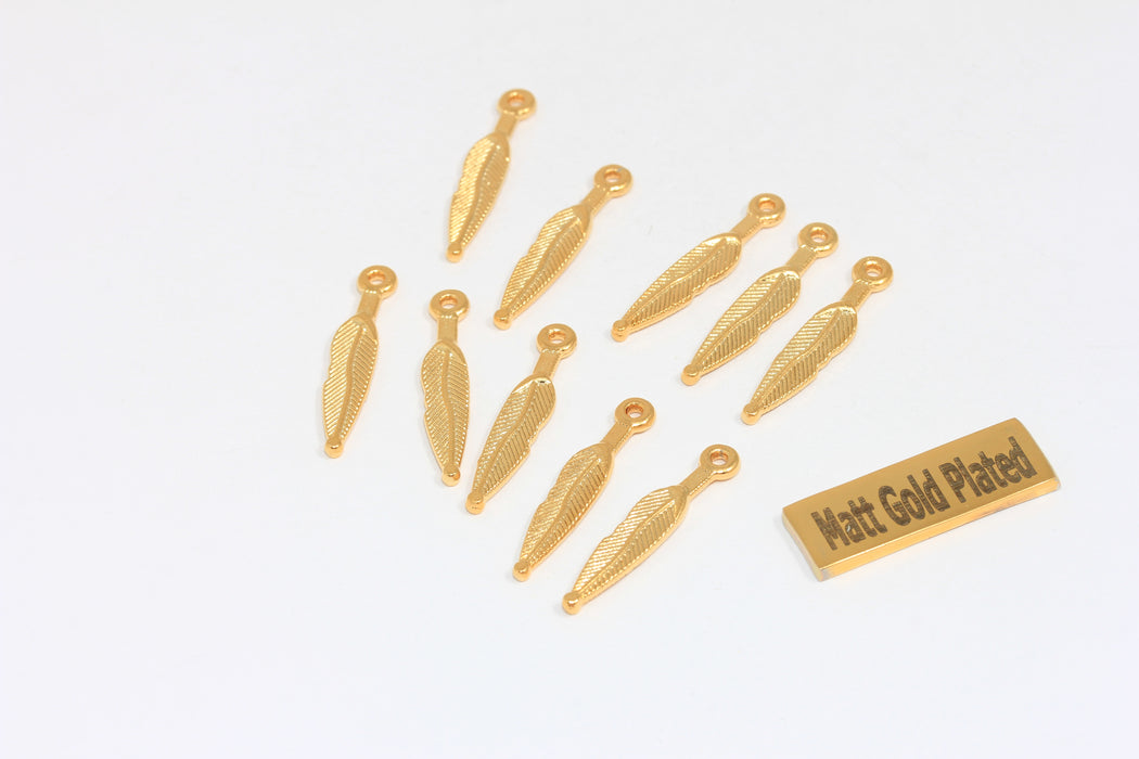 5x26mm 24k Shiny Gold Plated Leaf Charms, Gold Plated, Feather Beads, BRT49