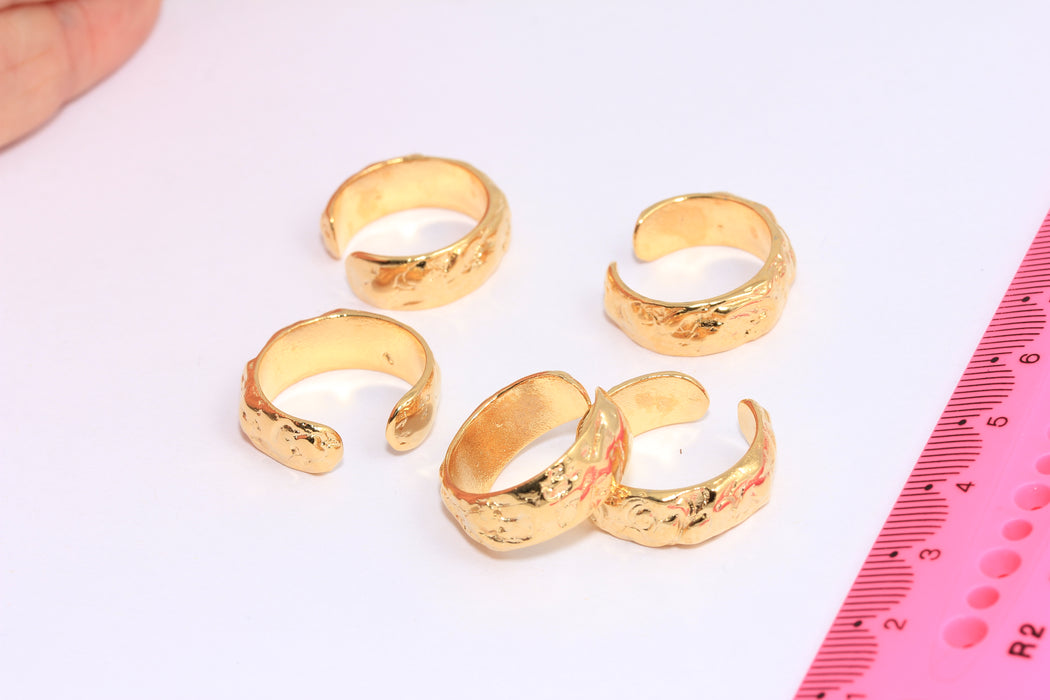 18-19mm 24k Shiny Gold Band Ring, Irregular Shape Cuff Rings, BRT194
