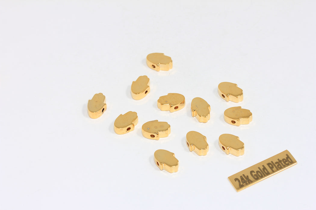 7x10mm 24 ayar Parlak Altın Hamsa Charm, Altın Hamsa Takı, BRT48