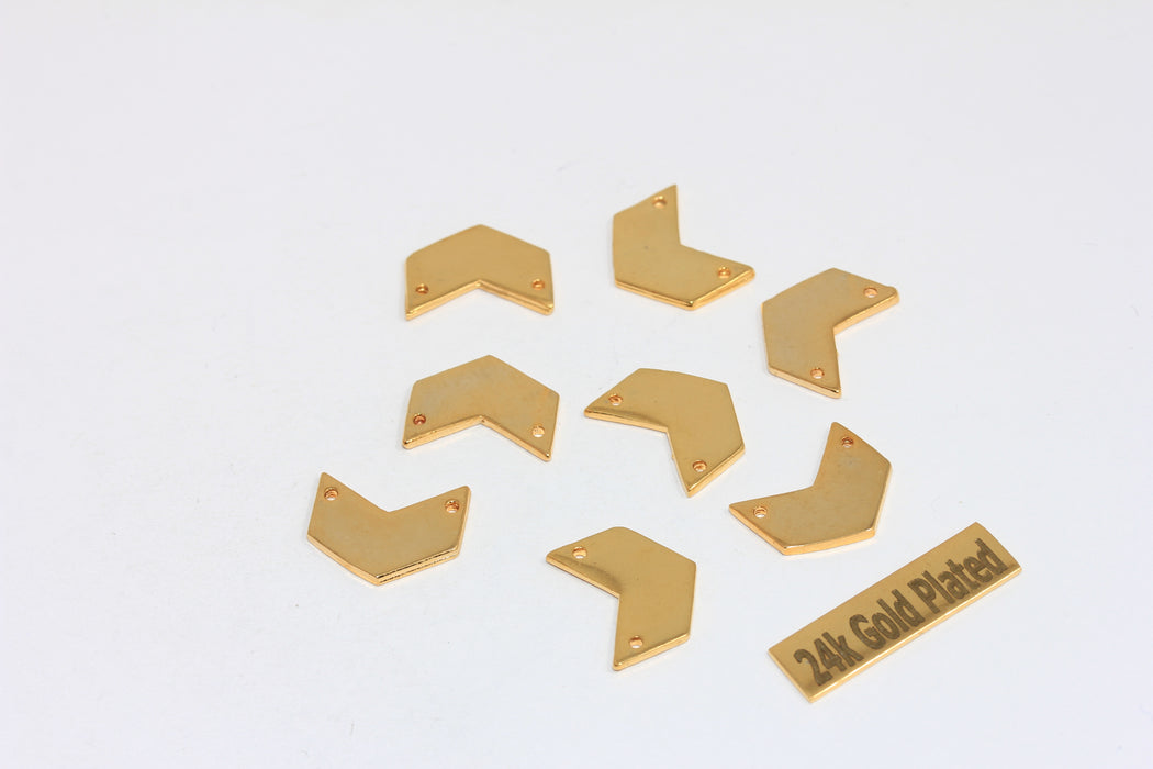 Ciondoli a forma di chevron in oro lucido 24k da 12x15 mm, Mini Chevron, BRT179