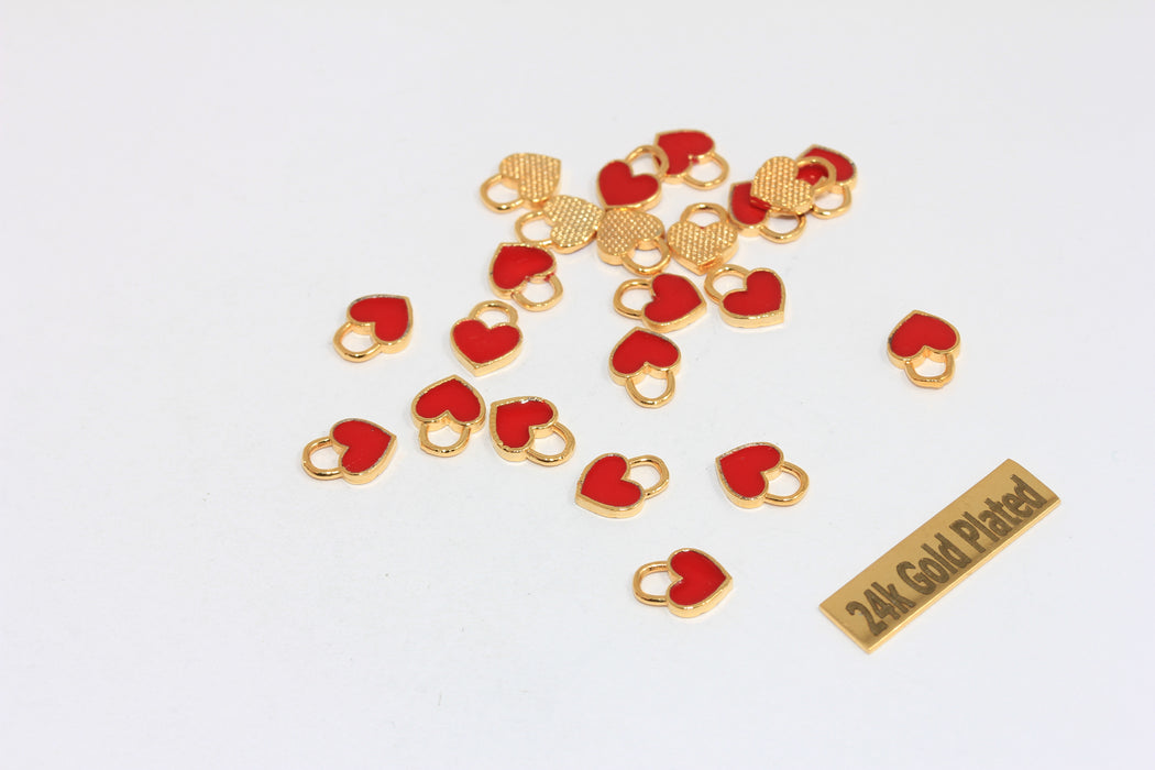 Ciondolo a forma di cuore rosso in oro lucido 24k da 7x9 mm, charms BRT150