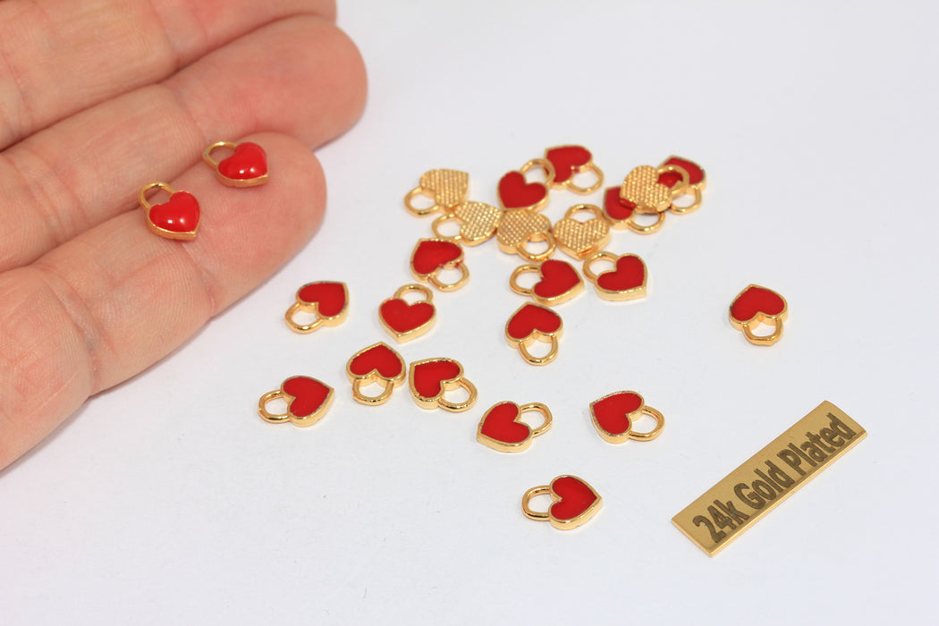 Ciondolo a forma di cuore rosso in oro lucido 24k da 7x9 mm, charms BRT150