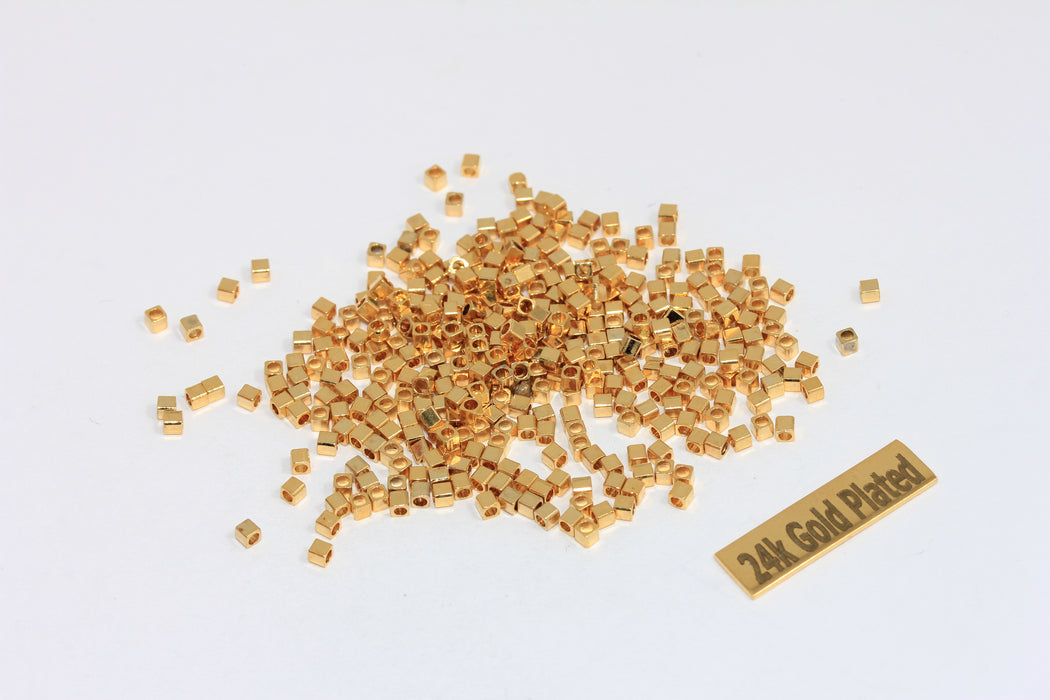 2mm 24k Shiny Gold Cube Beads, Spacer Beads,Beads  BRT65