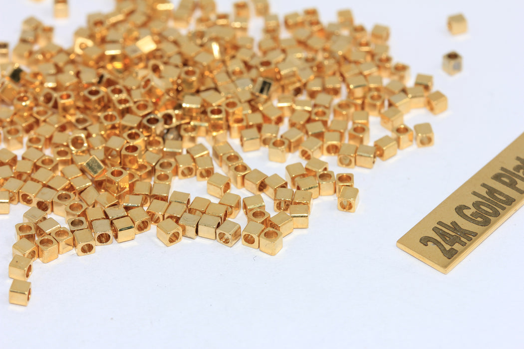 2mm 24k Shiny Gold Cube Beads, Spacer Beads,Beads  BRT65