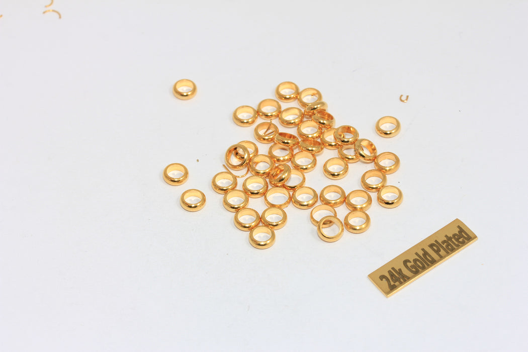 5,8 mm 24 ayar Parlak Altın Bağlantı Halkası, Altın Ara Boncuklar, BRT197