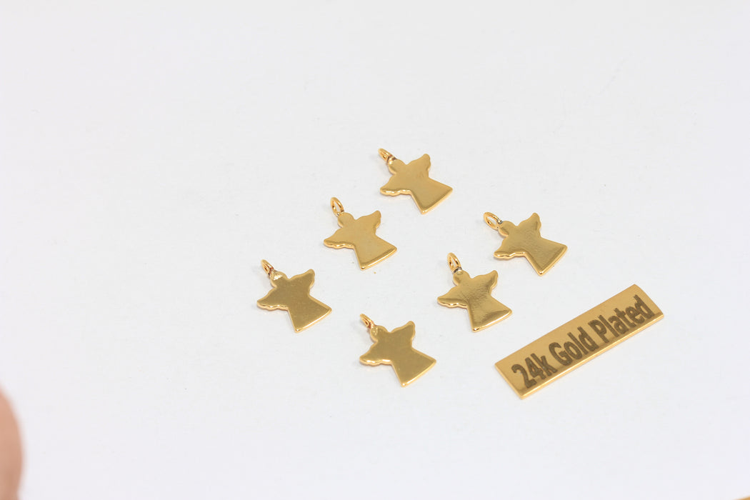 10x13mm 24k Shiny Gold Angel Charm, Tiny Angel Charm, BRT20