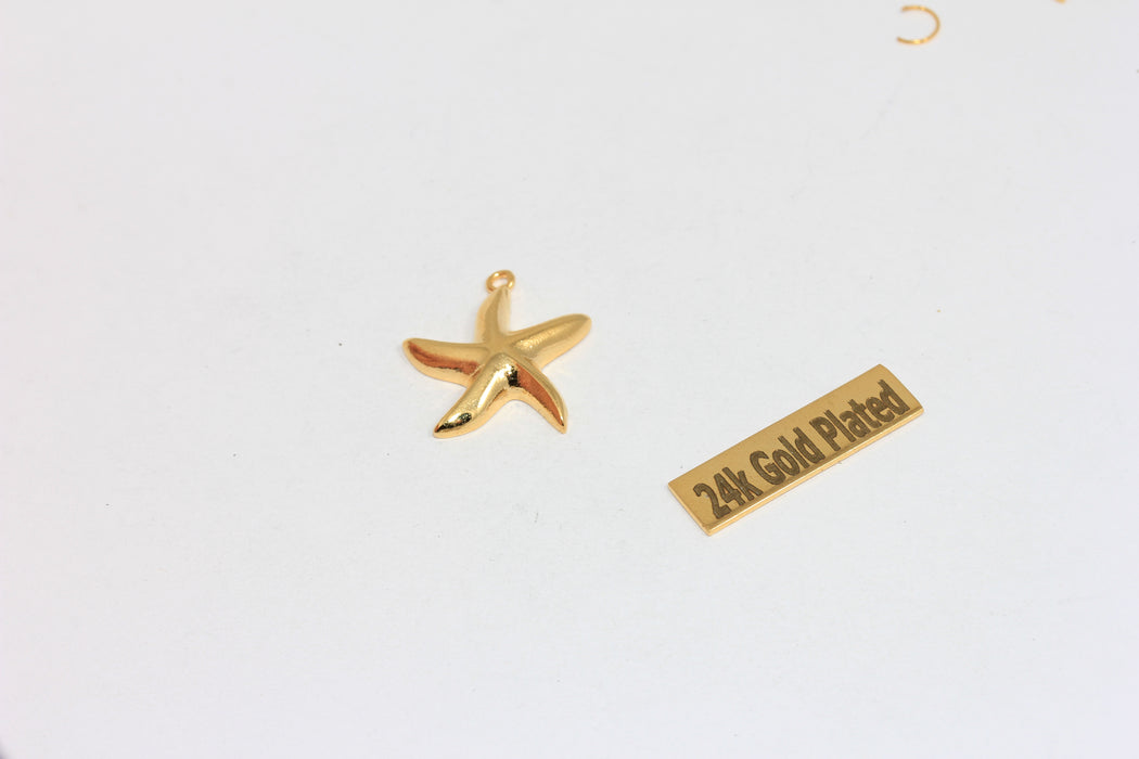 18x20mm 24k Shiny Gold Starfish, Starfish Charms, Sea, BRT185