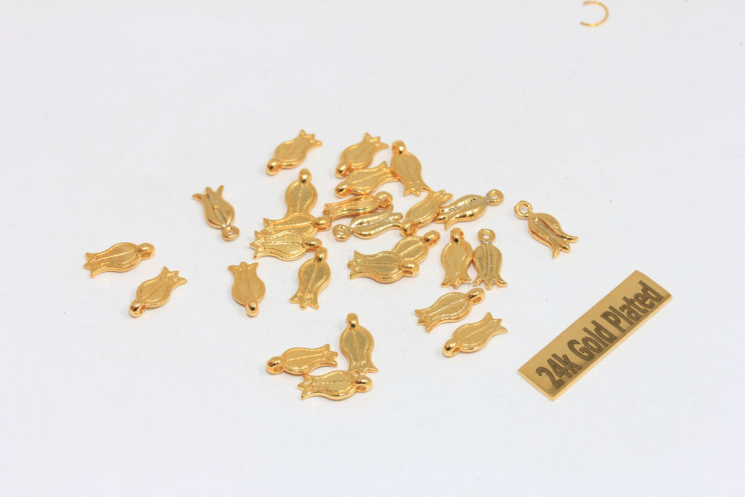 4x8mm 24k Shiny Gold Tulip Pendant, Tulip Flower Charms, Mini Bracelet Charms, BRT198