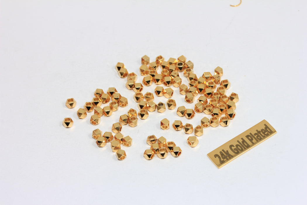 3mm Gold Plated Faceted Beads, Gold Diamond Beads, BRT18