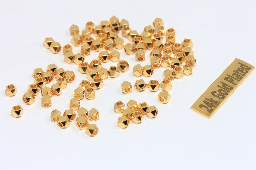 3mm Gold Plated Faceted Beads, Gold Diamond Beads, BRT18