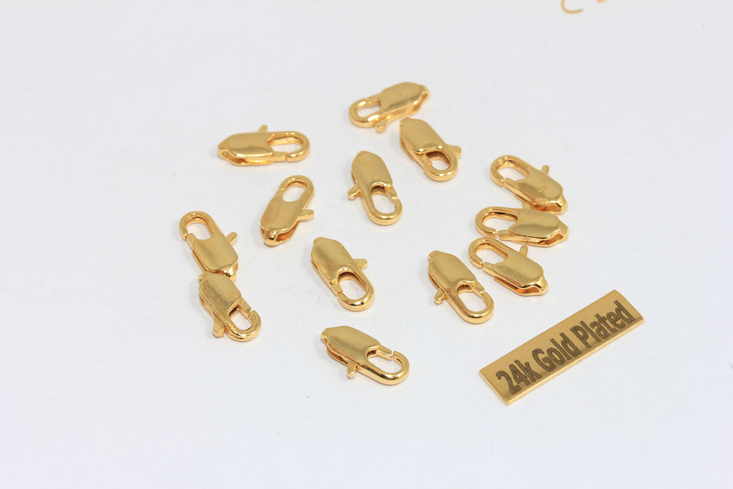 7x13mm 24k Shiny Gold Plated Lobster Clasp, Claw Clasp, BRT206