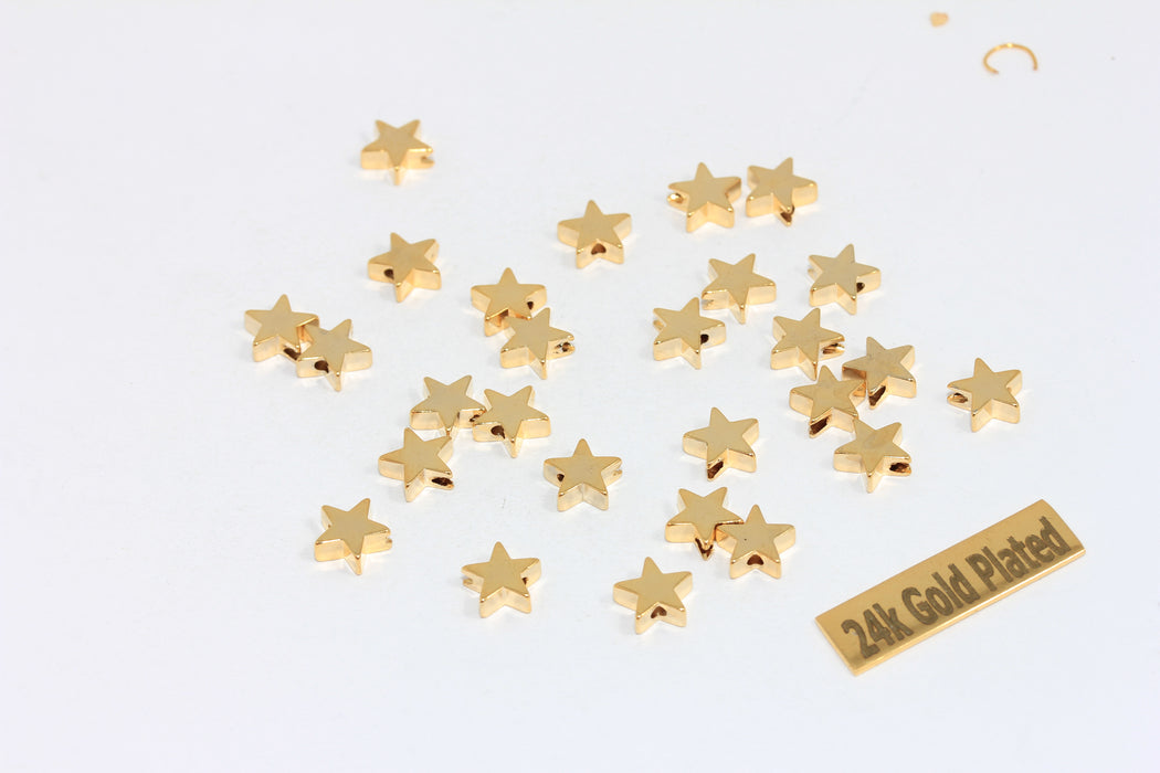 7,5mm Shiny Gold Star Beads, Star Charms, Center Hole Star  BRT68