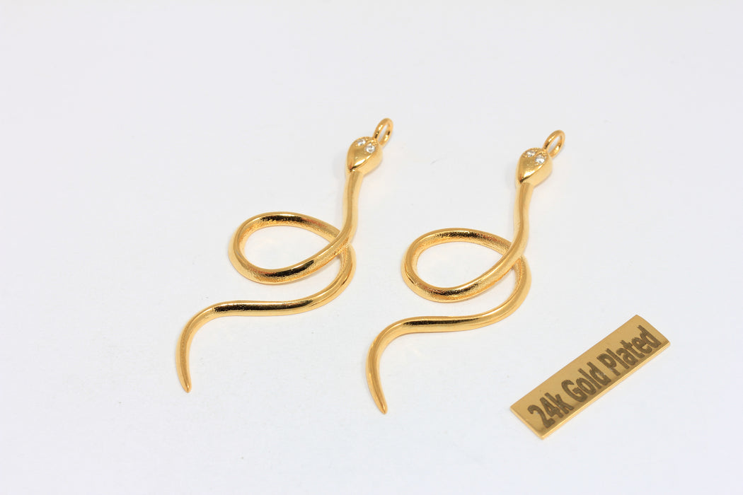 24k Shiny Gold Snake Charm, CZ Snake Pendant, Pave Pendant,BRT56