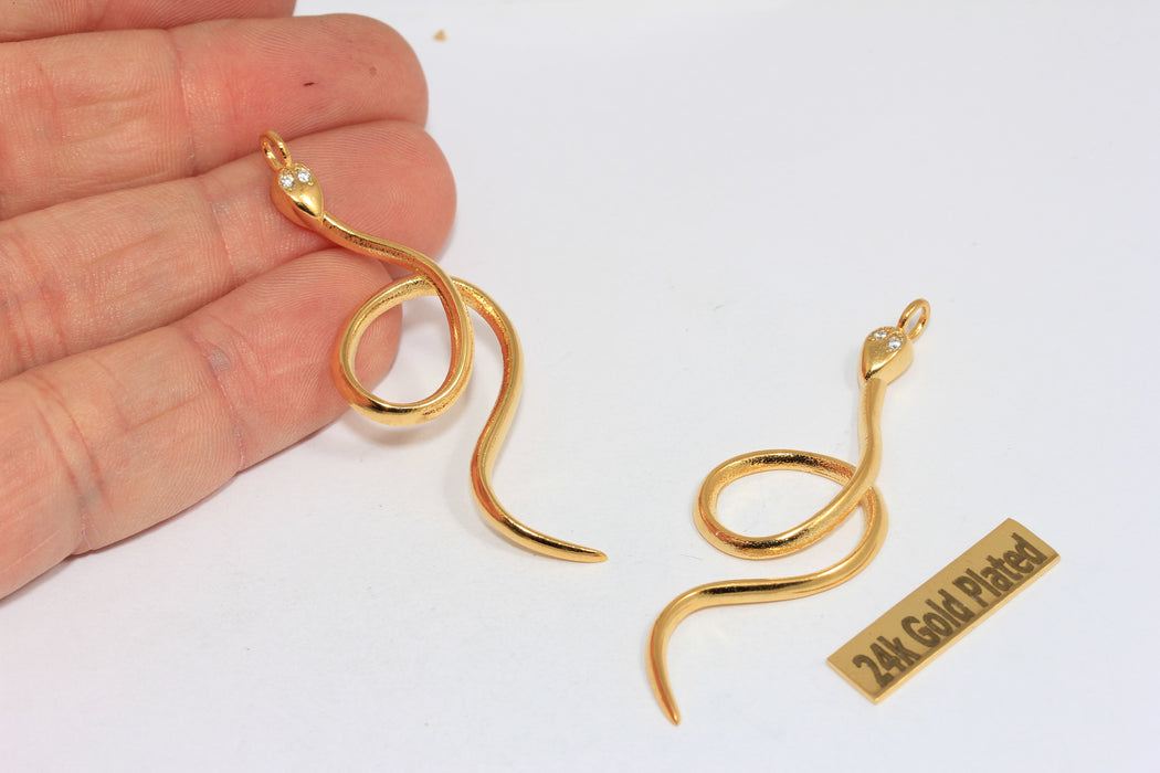 24k Shiny Gold Snake Charm, CZ Snake Pendant, Pave Pendant,BRT56