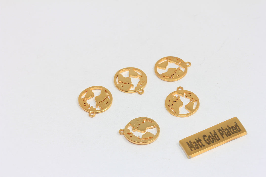 15x16mm 24k Matt Gold World Map Pendant, Globe Pendant,  BRT193