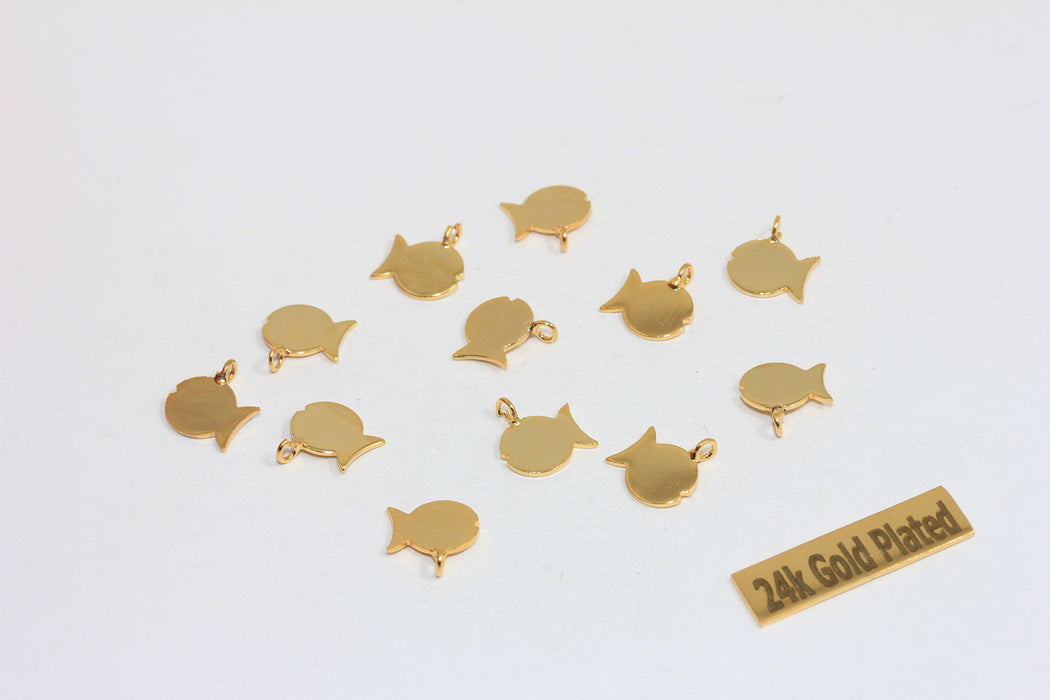 9x10mm 24k Shiny Gold Fish Pendant, Fish  BRT34