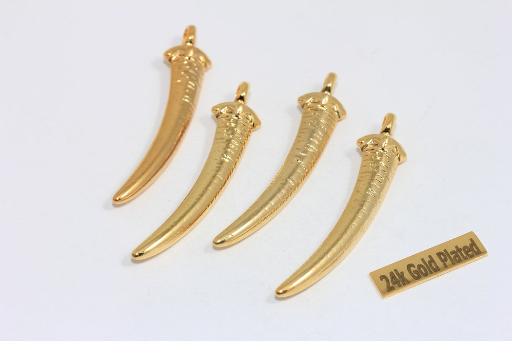 4x56mm 24 ayar Parlak Altın Diş Takıları, Fildişi Takılar, Hayvan Dişleri Takıları, BRT201