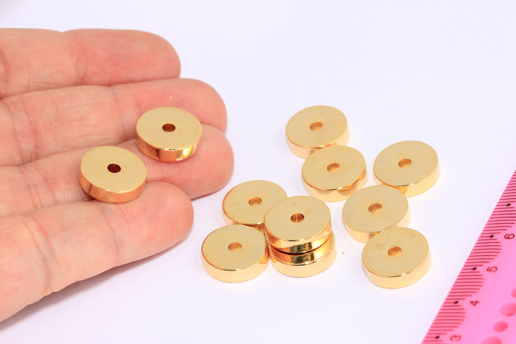 4x15m 24 ayar Parlak Altın Yuvarlak Tılsımlar, Yuvarlak Disk, Düz Disk Boncuklar, BRT246