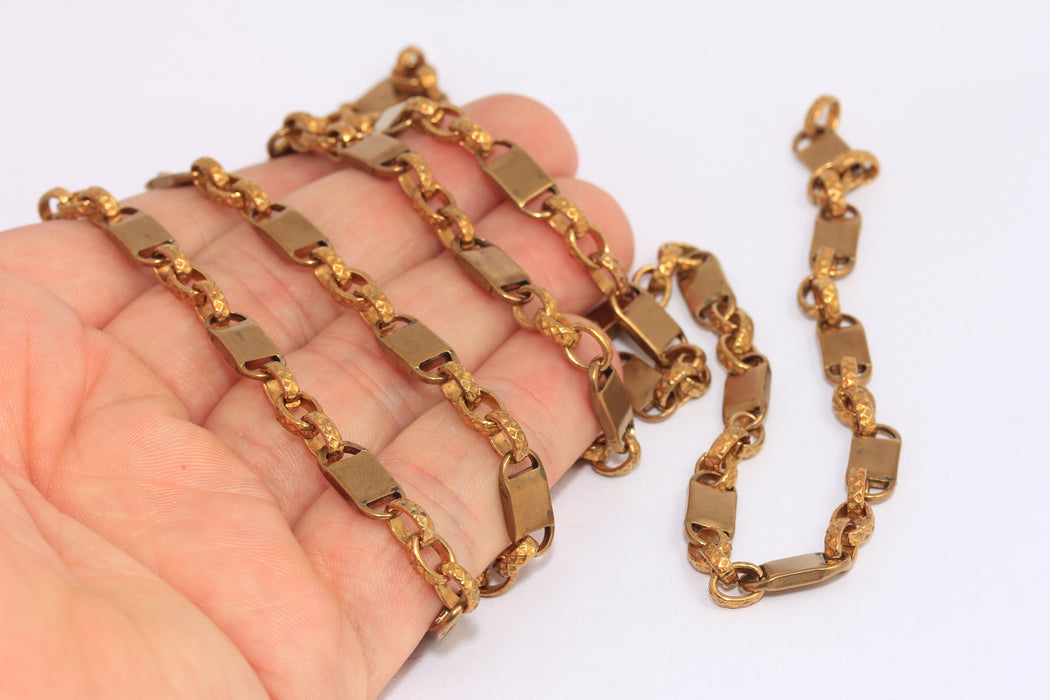 6x13mm Raw Red Brass Bar Chain, Thick Square Bar Chain, KPT43-1