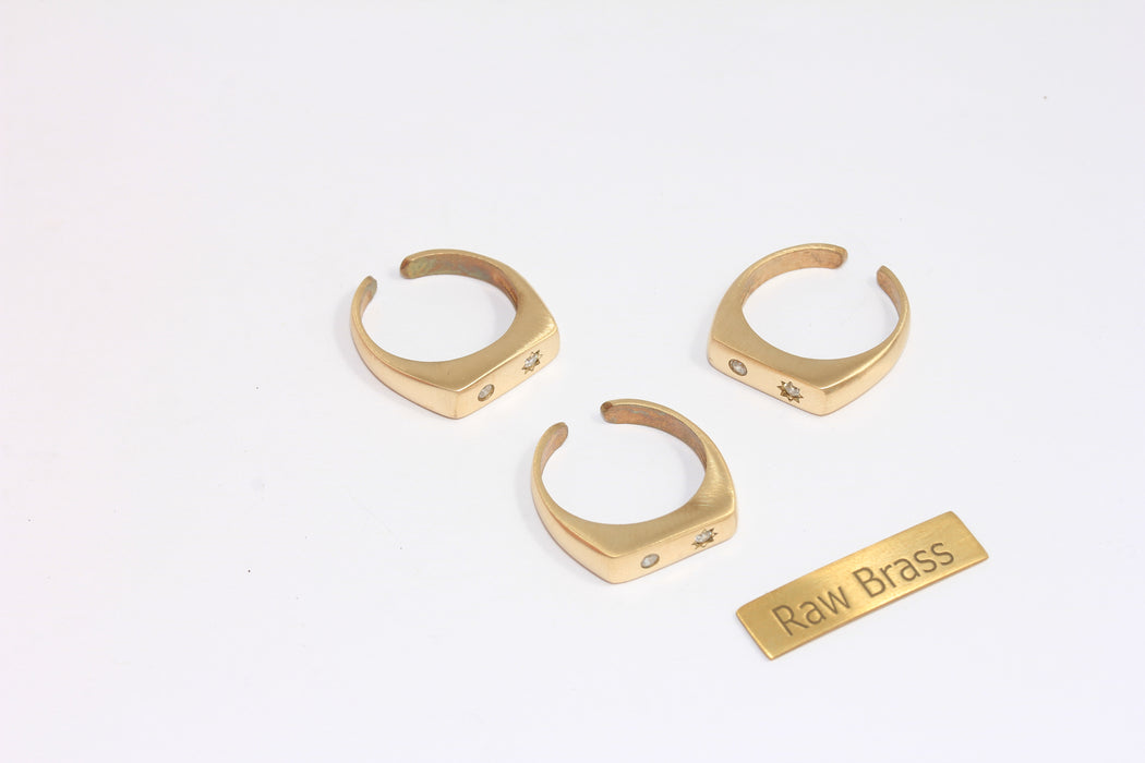 16-17mm Raw Brass CZ Star Ring, CZ Micro Pave White Stone Rings, Micro Pave Band Rings, Dainty Band Ring, TBR67