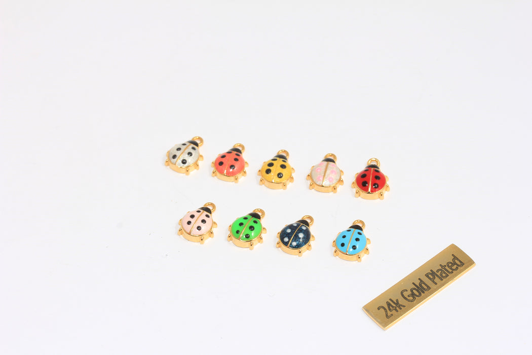 8x10mm 24k Shiny Gold Ladybug Charms, Optional Enamel Color Ladybug Charms, Ladybug Pendant, Cute Bracelet Charms, CHK