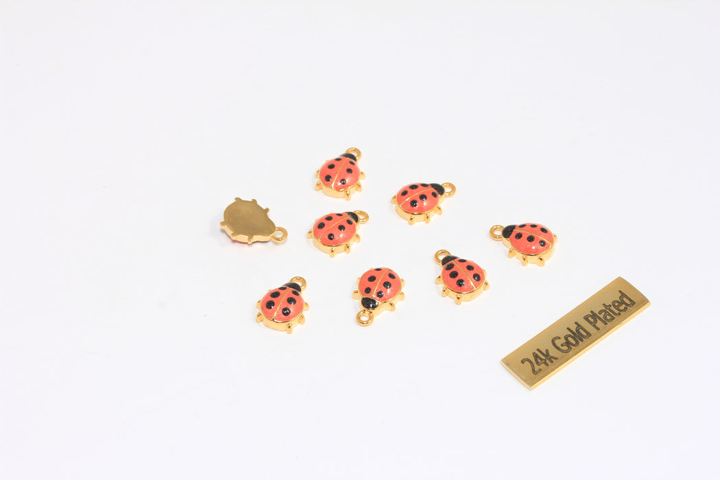 8x10mm 24k Shiny Gold Ladybug Charms, Orange Enamel Color Ladybug Charms, Ladybug Pendant, Cute Bracelet Charms, CHK69-2C