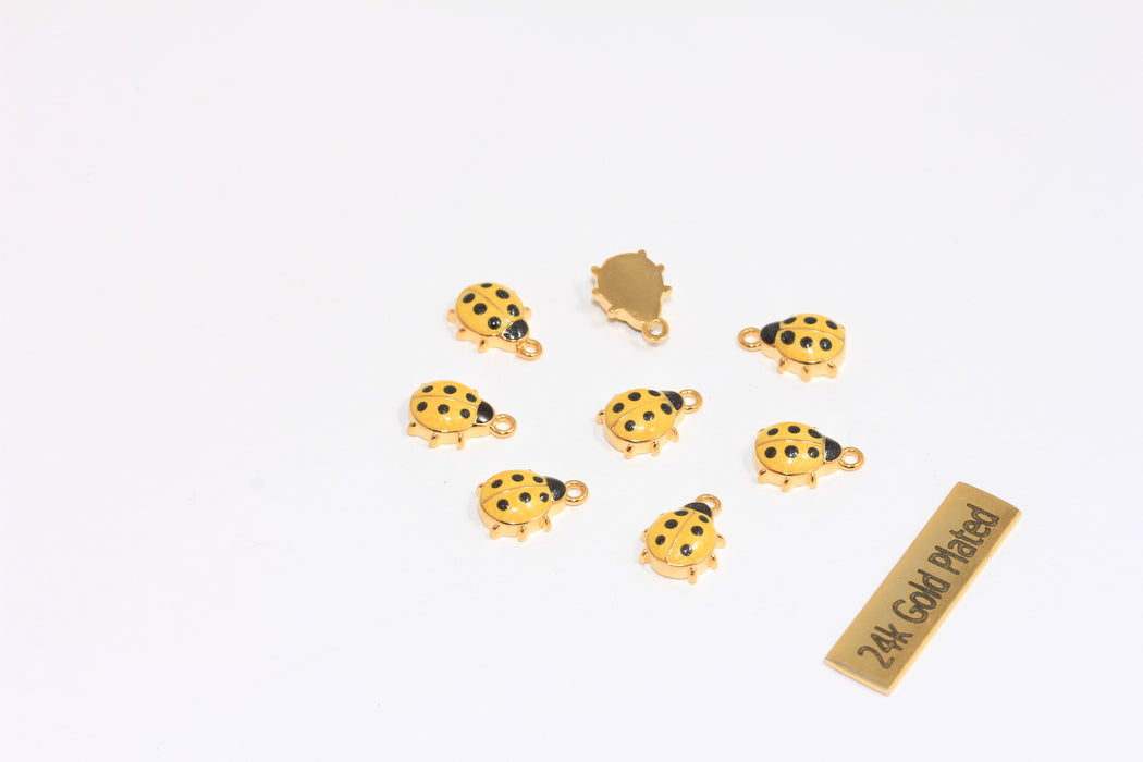 9x11mm 24 Ayar Parlak Altın Uğur Böceği Tılsımı, Kırmızı Emaye Uğur Böceği, XP533