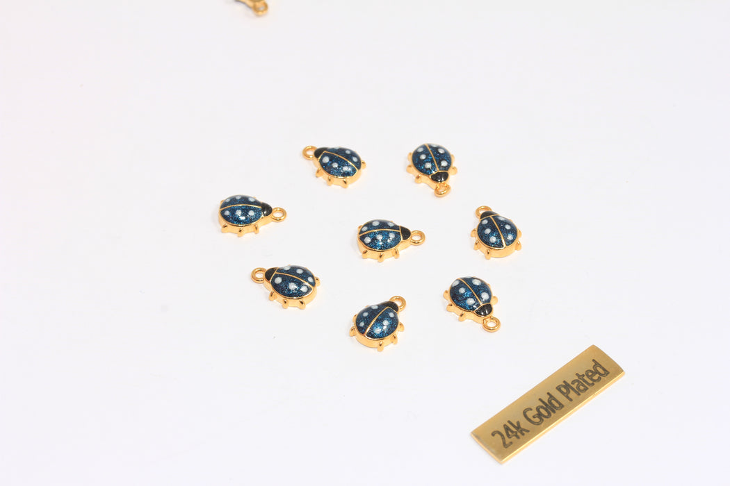 8x10mm 24k Shiny Gold Ladybug Charms, Navy Blue Enamel Color Ladybug Charms, Ladybug Pendant, Cute Bracelet Charms, CHK229-3D