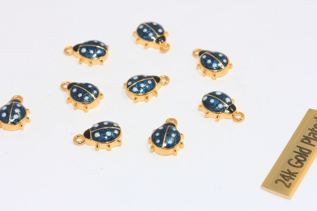 8x10mm 24k Shiny Gold Ladybug Charms, Navy Blue Enamel Color Ladybug Charms, Ladybug Pendant, Cute Bracelet Charms, CHK229-3D