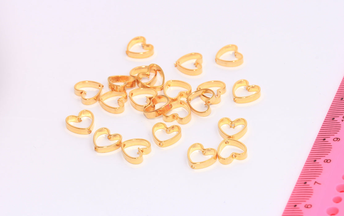 8x9mm 24k Gold Plated Heart Charms, Two Hole Heart Charm,  BRT124
