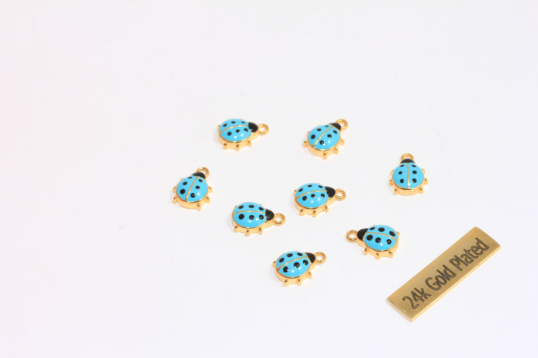 9x11mm 24 Ayar Parlak Altın Uğur Böceği Tılsımı, Kırmızı Emaye Uğur Böceği, XP533