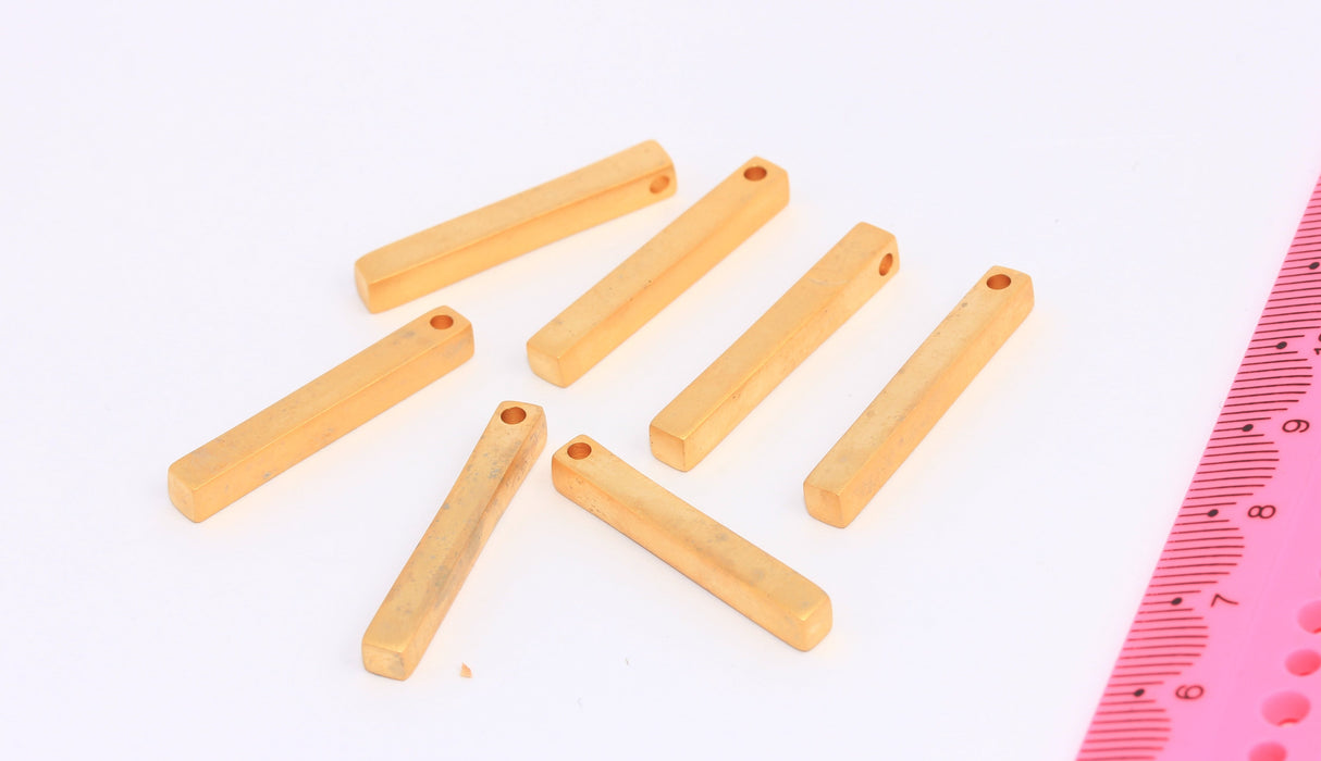 4x30mm 24 Ayar Mat Altın Külçe Charms, Külçe Kolye, Kare BRT397