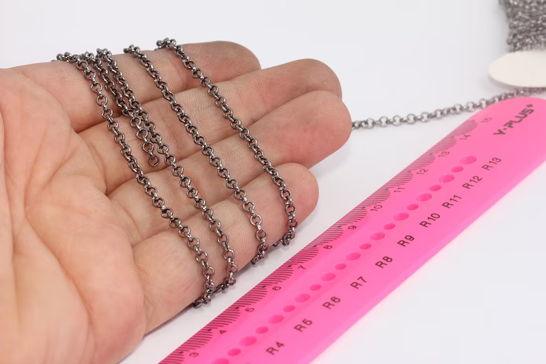 3mm Gunmetal Plated Rolo Chain, Soldered Chain, Bulk Lot BXB53