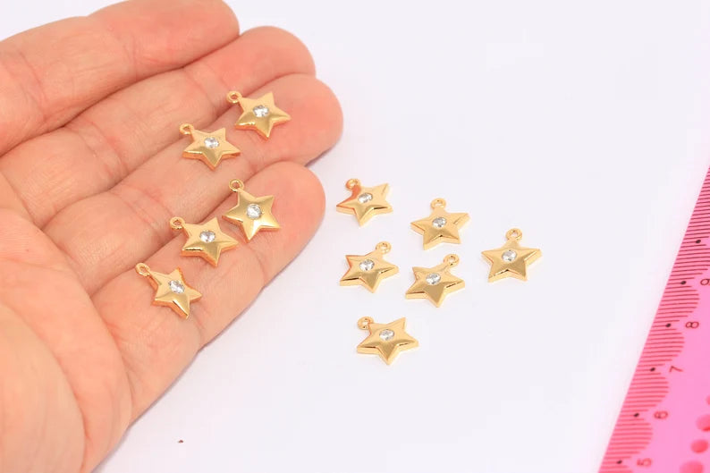 10mm 24k Shiny Gold Star Charms, Star Pendant, CHK56-2