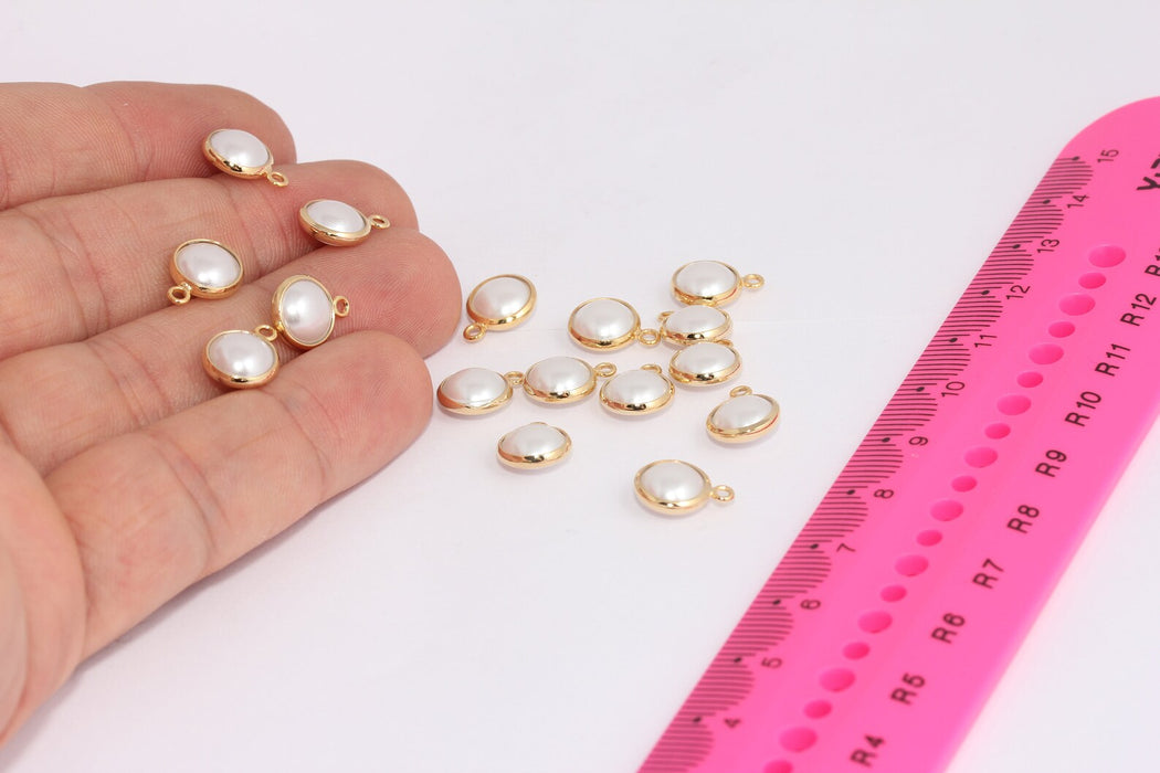 Ciondoli in oro lucido 24k con perle 9x12 mm, rotondi bianchi naturali XP84