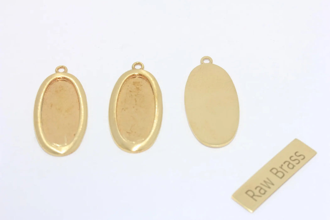 14x30mm Raw Brass Oval Cabochon Charms, Necklace Pendant, Bezel Medallion Pendant, Frame Charms, MTE255
