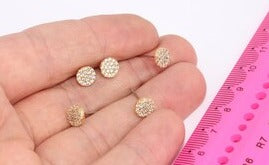 7mm 24k Shiny Gold Stud Earrings, Micro Pave CZ, Gold Plated Earrings,  SLM327