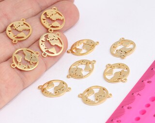 14x19mm 24k Shiny Gold World Map Bracelet, Globe , MTE593