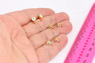 5x8mm 24K Shiny Gold Stud Earrings, Evil Eye Stud Earrings,  MTE8