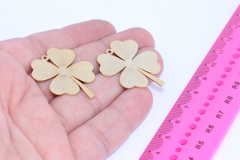 27x30mm 24k Shiny Gold Clover Charms, Four Leaf Clover Pendant, Lucky Charms, Necklace Flower Charms, Gold Plated Findings, SLM184