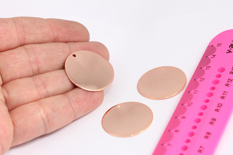 28mm Rose Gold Medallion, Round Charms, Round Disc, MTE494