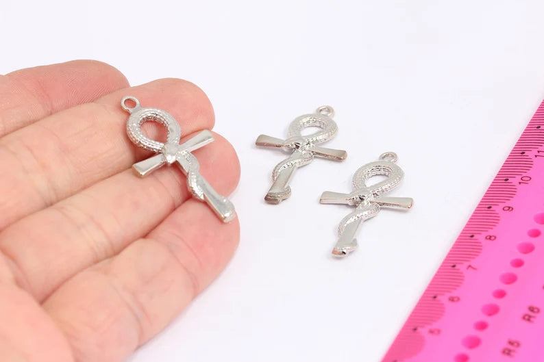 22x35 mm Rodyum Kaplama Ankh Charm, Ankh Kolye, Pirinç MTE144
