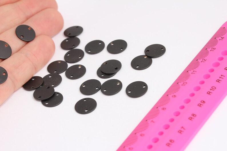 12mm Black Discs, Black Coin, Round Disc, Two Hole Charms, Bracelet Connector, Coins, Stamping Tag, Black Plated Findings, MTE614