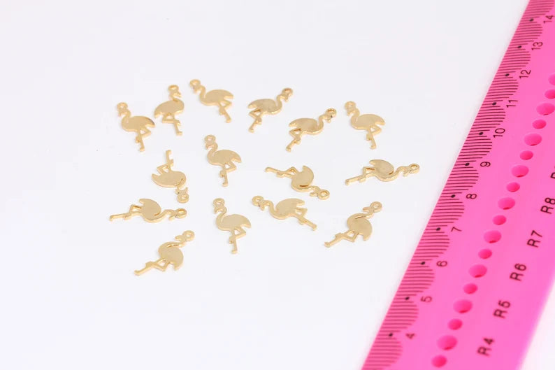 6x16mm 24k Shiny Gold Flamingo, Flamingo Charms, Necklace Pendant, Bracelet Flamingo Charms, Flamingo, Gold Plated Findings, MTE226