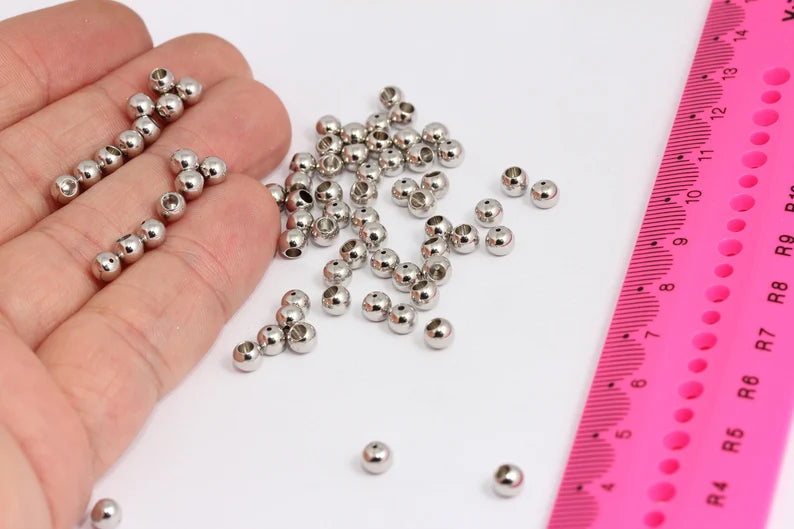 4 mm Gümüş Kaplama Boncuk Başlıkları, Ara Boncuklar, İçi Boş Boncuklar, MTE220