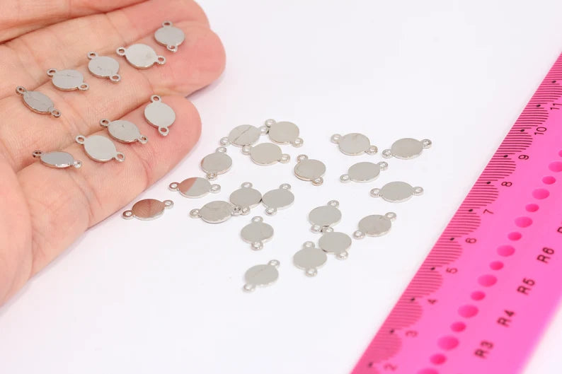 Ciondoli a forma di moneta placcati in rodio 7x9 mm, disco per stampaggio, rotondi MTE57