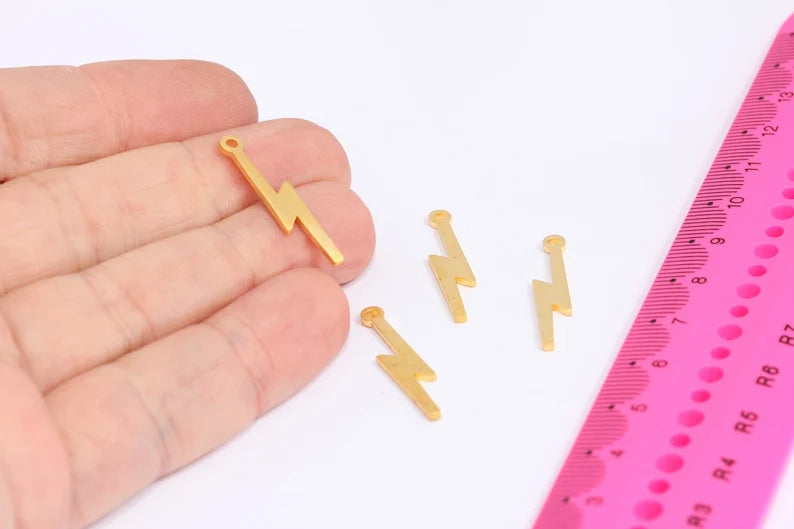 5x28mm 24k Matt Gold Thunder Charms, Lightning Pendant, Flash Charms, Pendant Charms, Zigzag Charms, Gold Plated Findings, LM, MTE58